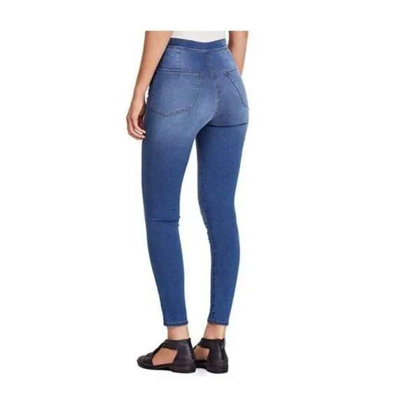 Free People Women 26 Blue Double Snaps Four Pockets Skinny Denim Jeans NWT CA33 - Picture 3 of 5